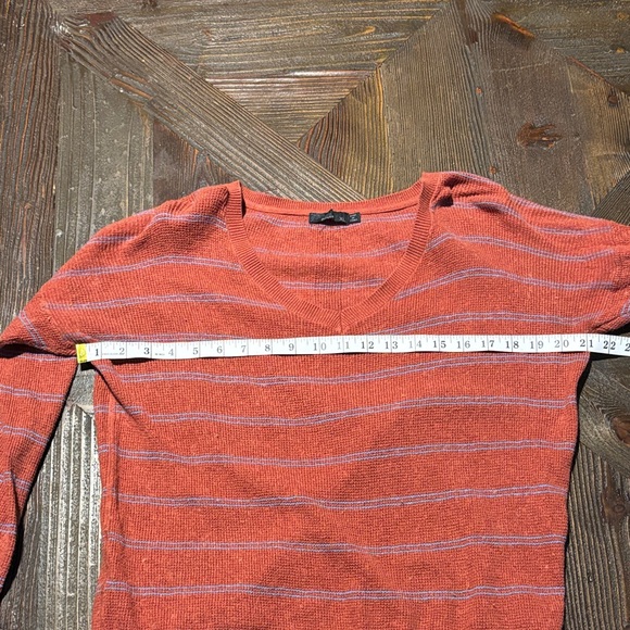 Prana Milani v neck waffle knit sweater with “gingerbread stripe” color. - Picture 7 of 9